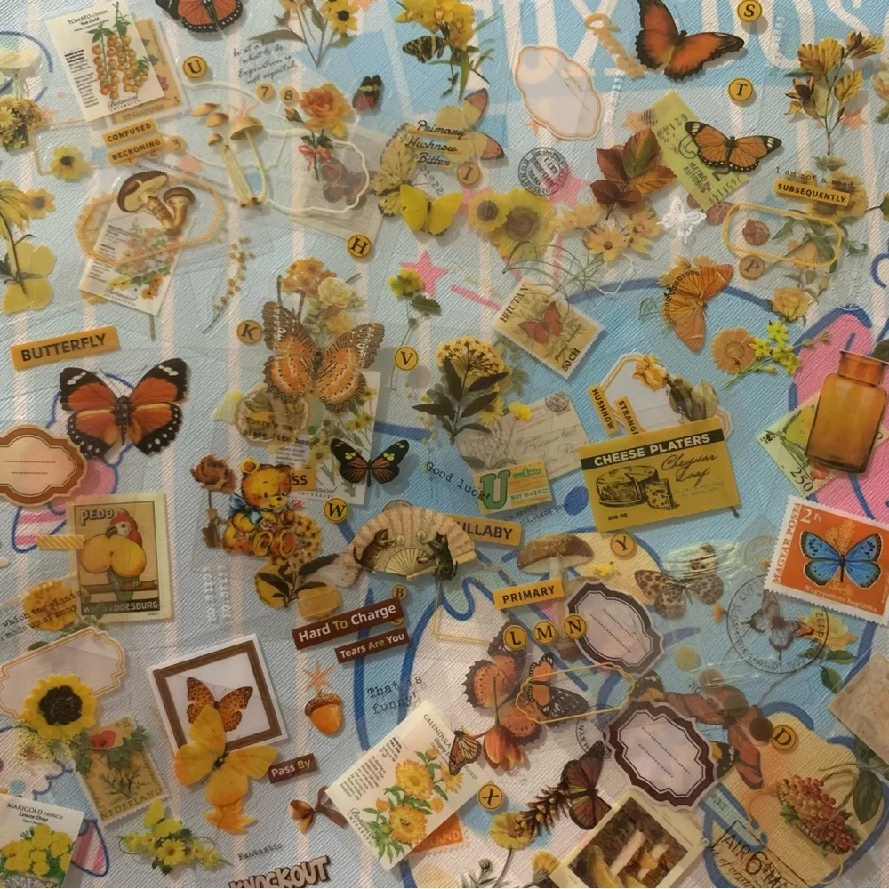 Set of 100 Small Sheets of Vintage Style Stickers